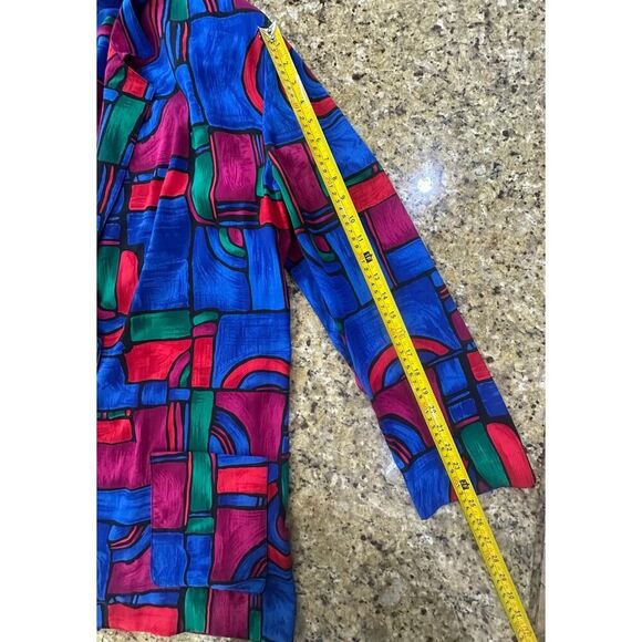 Vintage Abstract Blazer Long Jacket Women SZ 22 Artsy 90s Retro Lightweight USA - Picture 15 of 16
